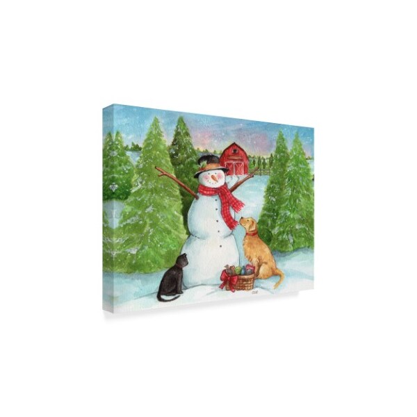 Melinda Hipsher 'Snowman Dog And Cat Farm Horizontal' Canvas Art,18x24